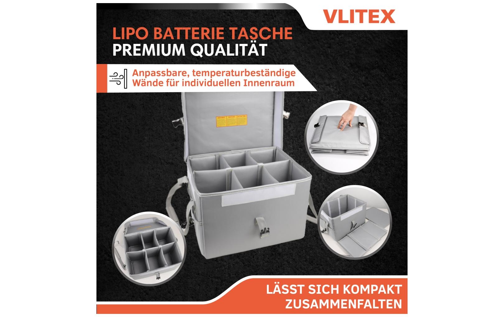 Vlitex 200385 Batterie-Aufbewahrung – hitzebeständig, mit Prüfgerät, Glasfasergewebe, für Lithium-Ionen-Akkus