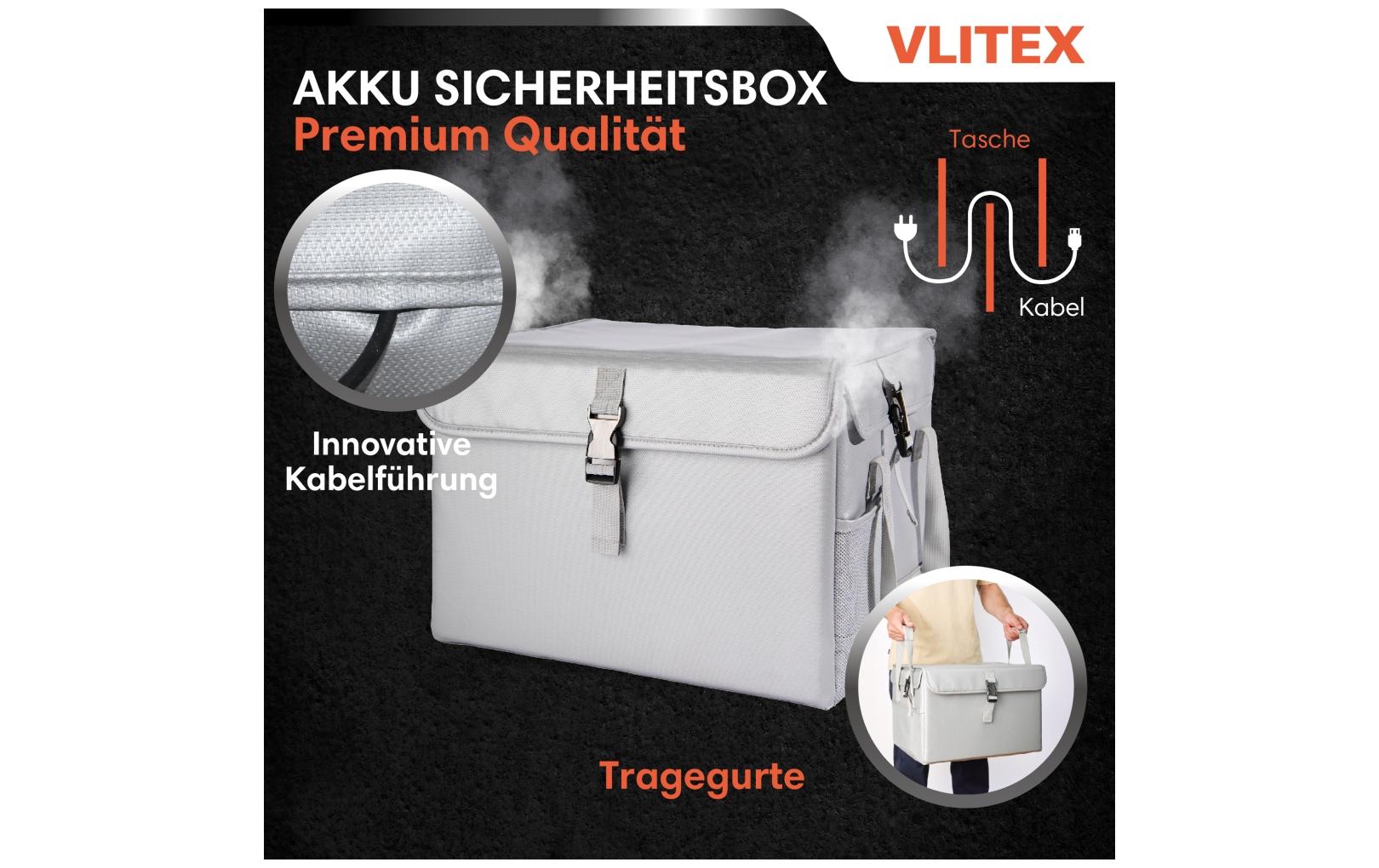 Vlitex 200385 Batterie-Aufbewahrung – hitzebeständig, mit Prüfgerät, Glasfasergewebe, für Lithium-Ionen-Akkus
