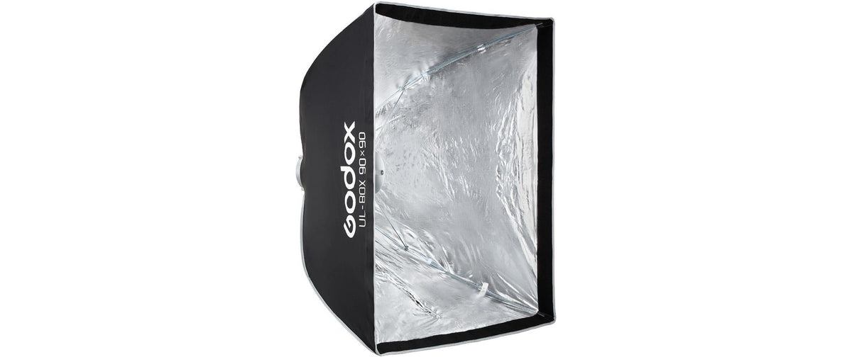 Godox UL-BOX-90 Softbox – 900 × 900 × 380 mm, eckig, Metall/Stoff – für Bowens – schwarz/silber