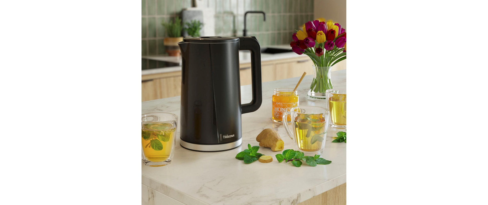 Tristar Wasserkocher Cool Touch WK-3407 – 1,7 l, Edelstahl, Kunststoff, 2200 W, Schwarz, 360°-Sockel