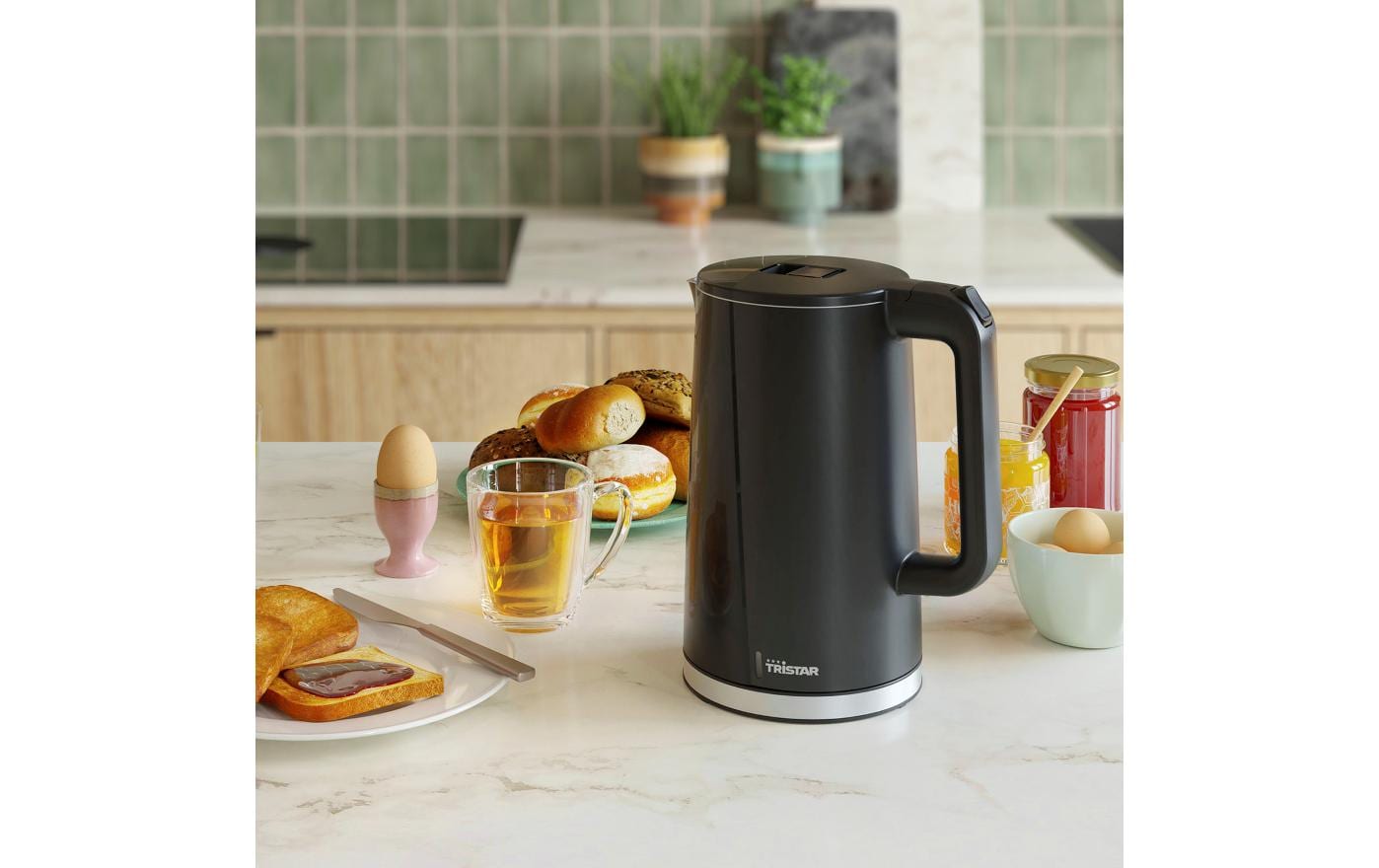 Tristar Wasserkocher Cool Touch WK-3407 – 1,7 l, Edelstahl, Kunststoff, 2200 W, Schwarz, 360°-Sockel