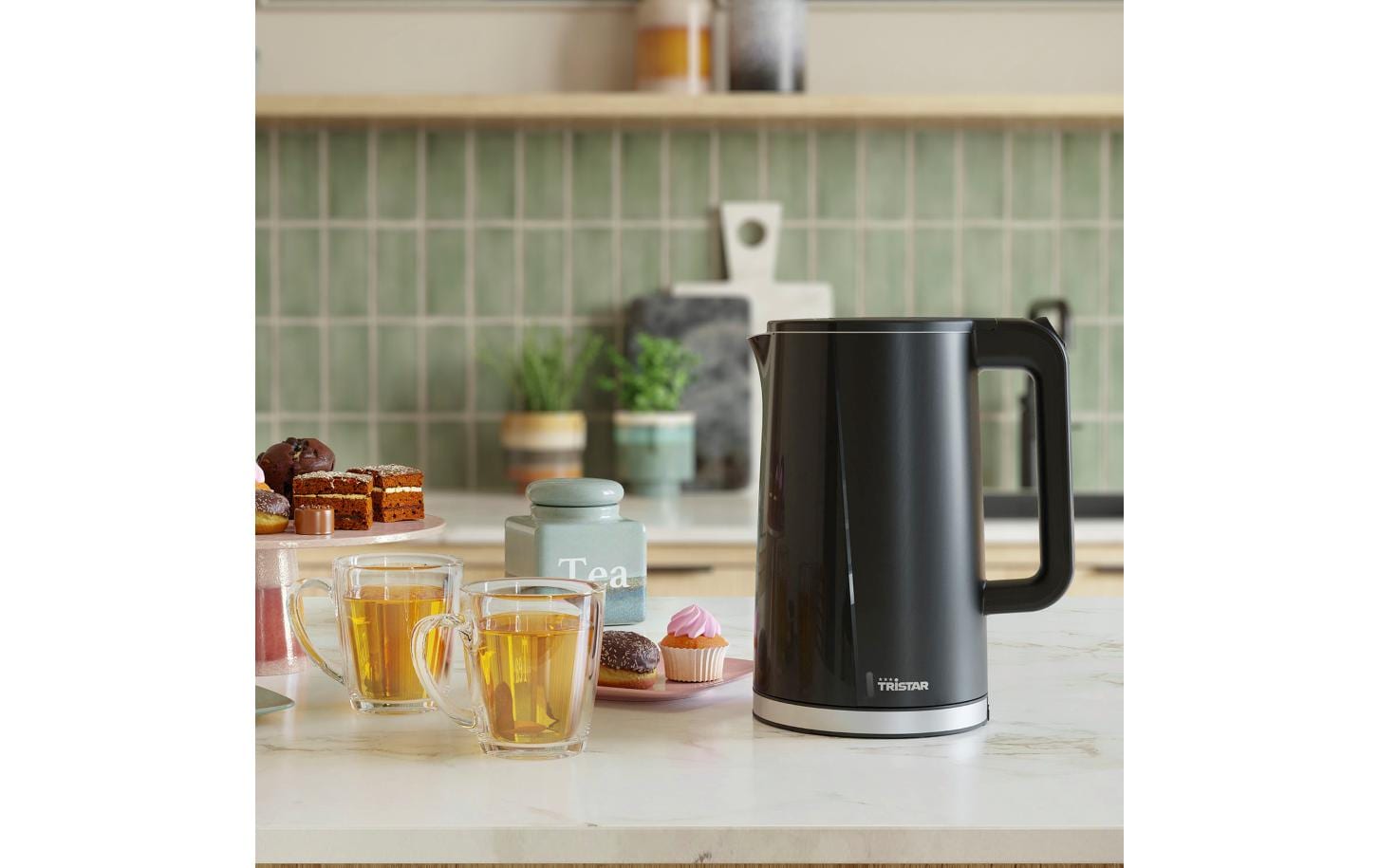 Tristar Wasserkocher Cool Touch WK-3407 – 1,7 l, Edelstahl, Kunststoff, 2200 W, Schwarz, 360°-Sockel
