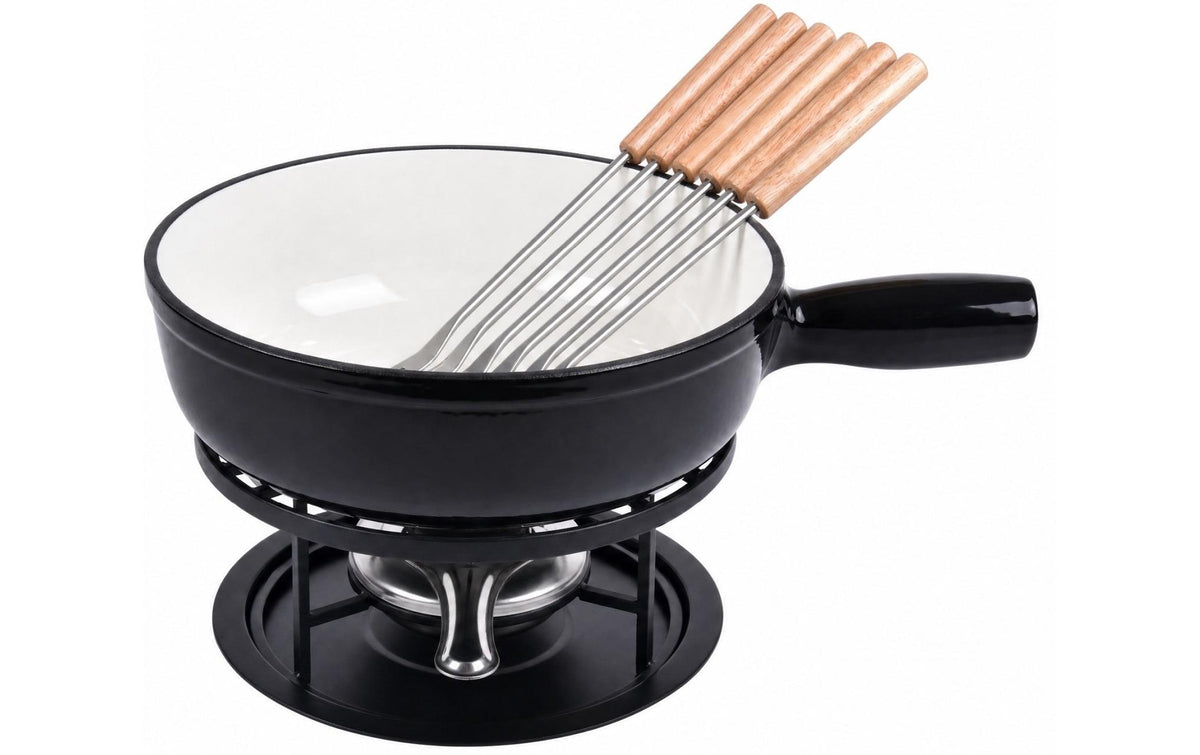 Cocon Fondue-Set – Ø 24 cm, Gusseisen, für Käsefondue, Induktion, Gas, Glaskeramik u. a., 6 Personen, 9 Teile