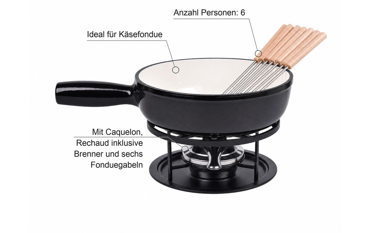 Cocon Fondue-Set – Ø 24 cm, Gusseisen, für Käsefondue, Induktion, Gas, Glaskeramik u. a., 6 Personen, 9 Teile
