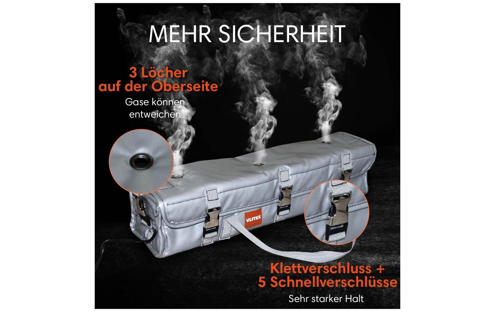 Mwave Vlitex – XL Akku-Tasche – Brandschutztasche – für E-Bike-Akkus – 11 cm tief – Grau – Glasfasergewebe
