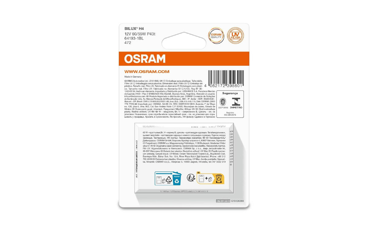 Osram Leuchtmittel H4 (P43t) – 1650 lm, 3200 K