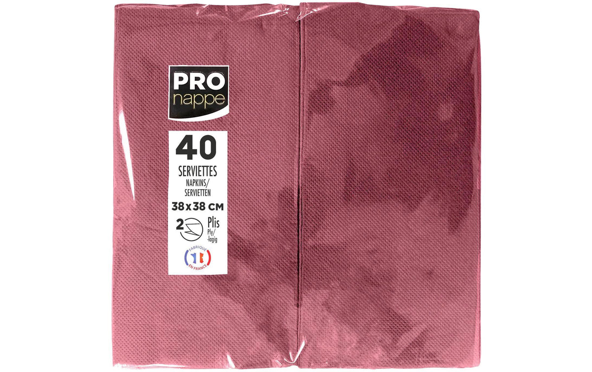 Pro nappe Servietten – Bordeaux – 38 × 38 cm, 2-lagig – 40 Stück