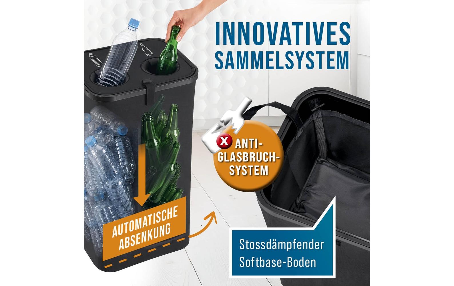 Wellenborg Recyclingbox – 100 l – Kunststoff (PP), rechteckig – schwarz – 2-fach
