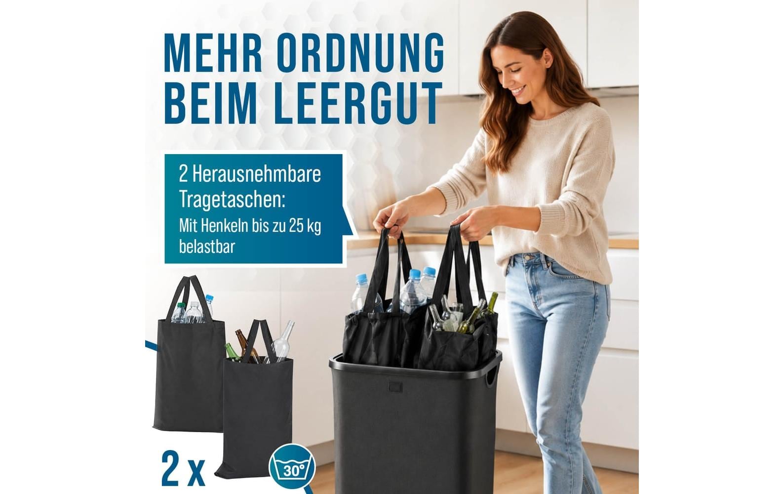 Wellenborg Recyclingbox – 100 l – Kunststoff (PP), rechteckig – schwarz – 2-fach