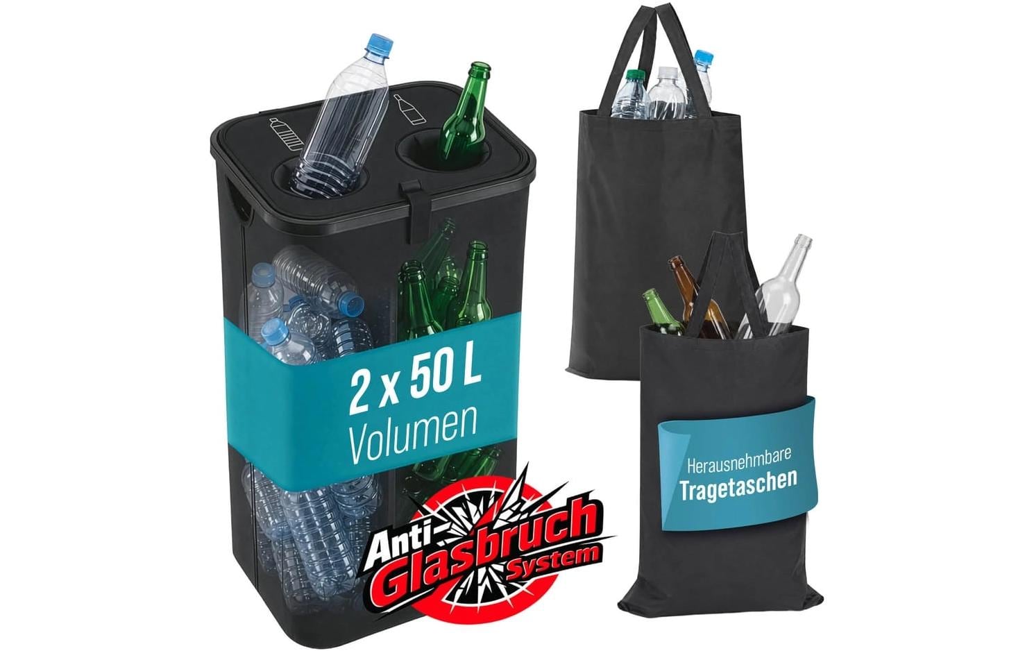 Wellenborg Recyclingbox – 100 l – Kunststoff (PP), rechteckig – schwarz – 2-fach