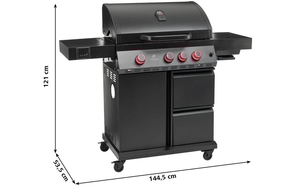 Landmann Gasgrill Cool Black 3.1 – 3 Brenner, 3116 cm² Grillfläche, Infrarot-Heckbrenner – schwarz