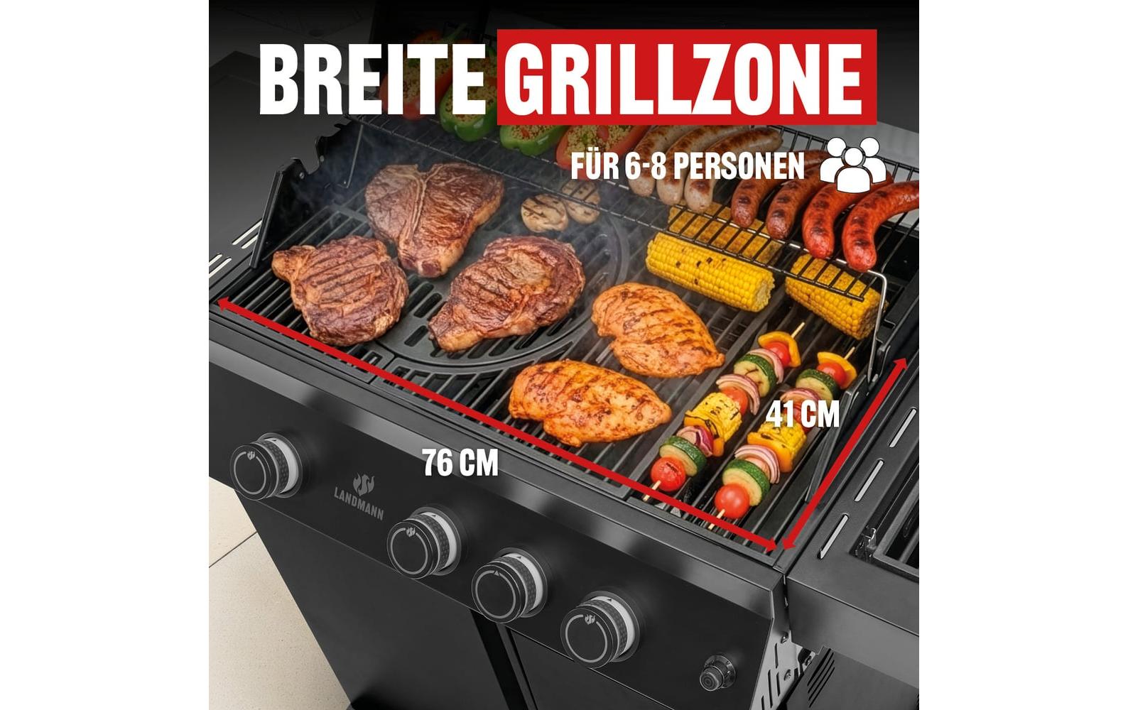 Landmann Gasgrill Cool Black 3.1 – 3 Brenner, 3116 cm² Grillfläche, Infrarot-Heckbrenner – schwarz