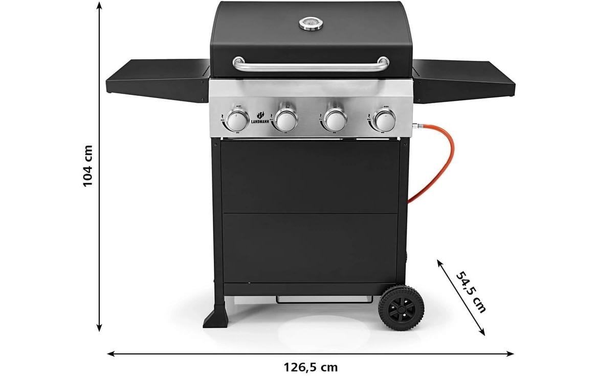 Landmann Gasgrill Black 4.0 – 4 Brenner, 127 cm, Integriertes Thermometer – Schwarz