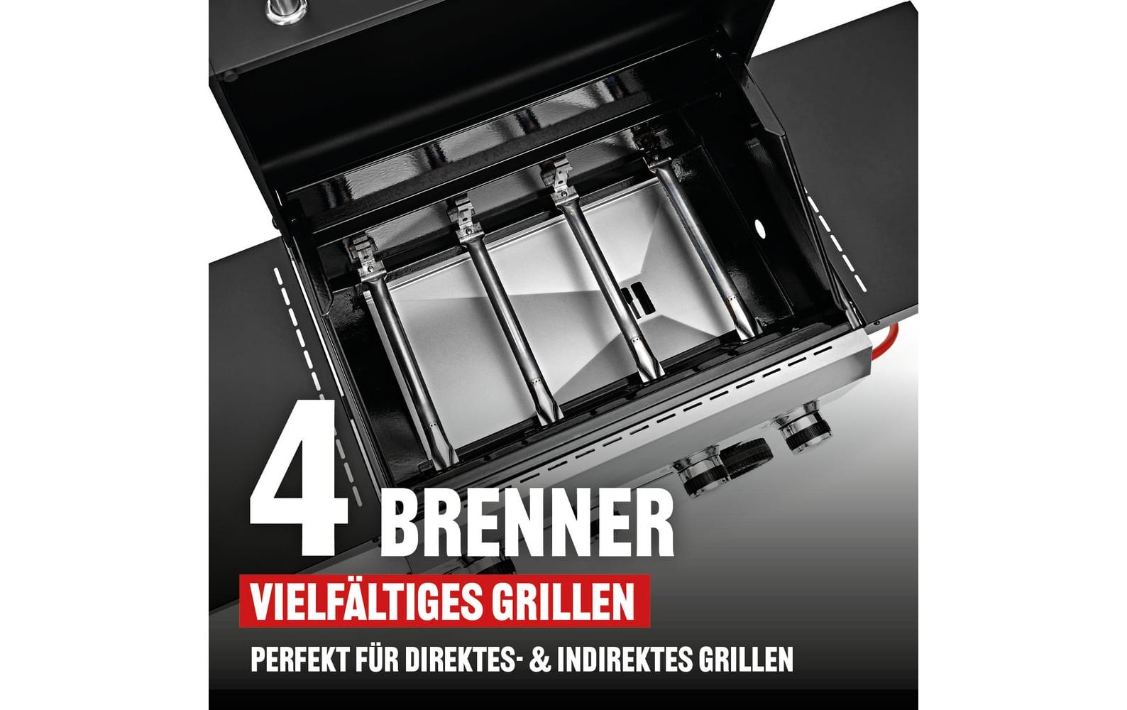 Landmann Gasgrill Black 4.0 – 4 Brenner, 127 cm, Integriertes Thermometer – Schwarz