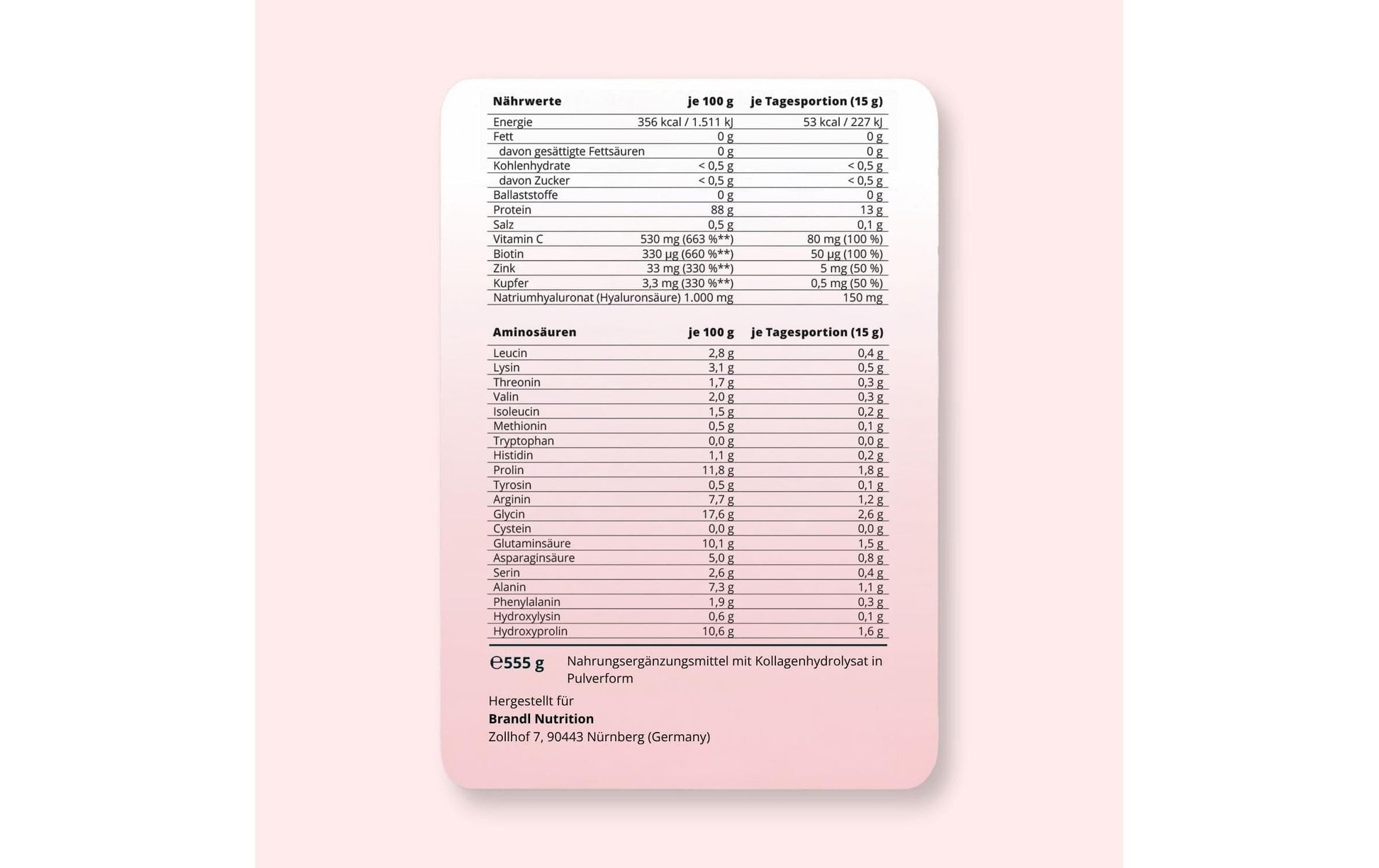 Brandl-nutrition Kollagen Trinkpulver Neutral – 555 g