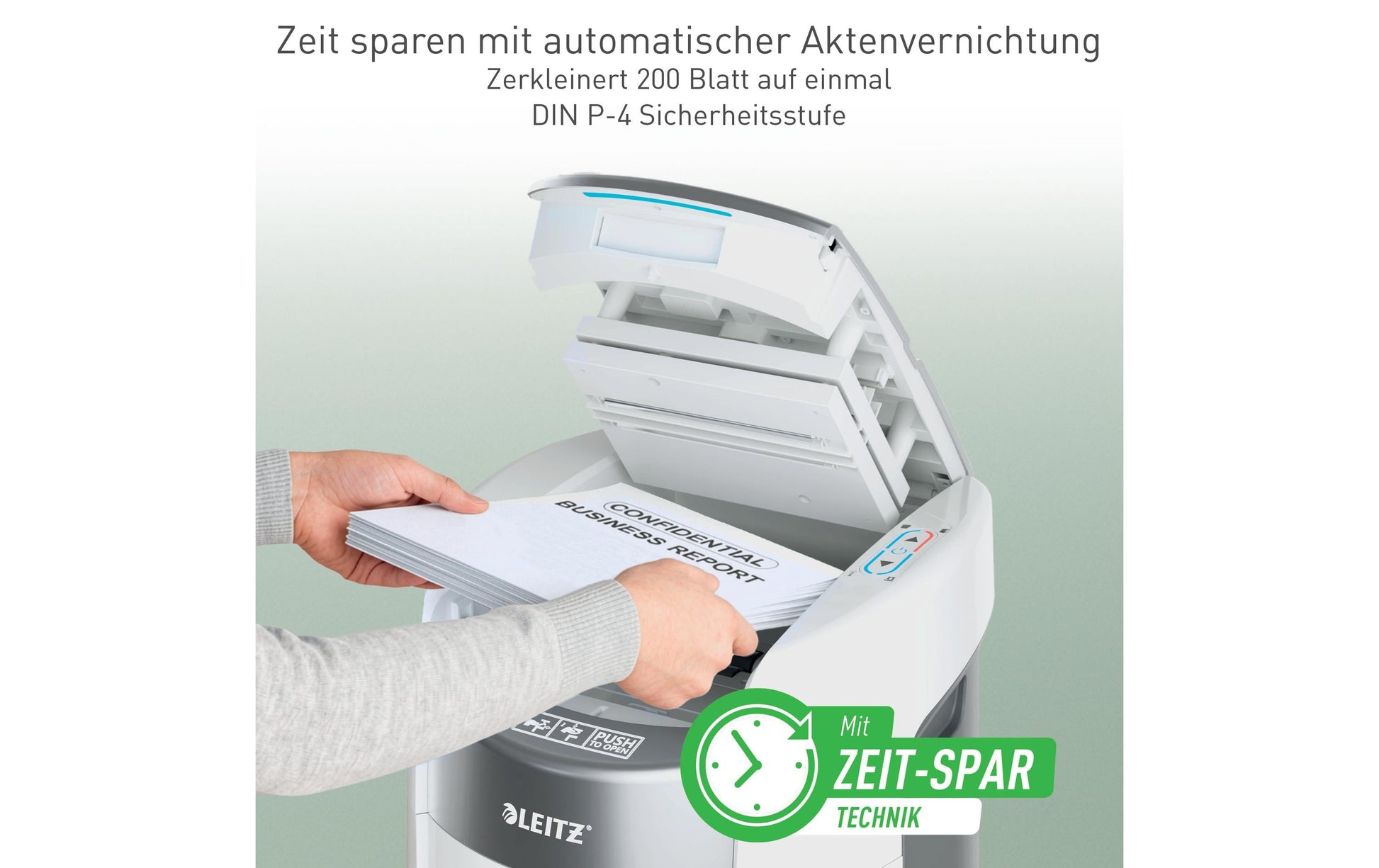 Leitz bürogeräte Leitz IQ OptiMax Autofeed 200X Aktenvernichter – Partikelschnitt, P-4, 4 × 10 mm, AutoFeed 200 Blatt