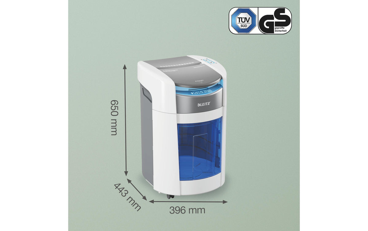 Leitz bürogeräte Leitz IQ OptiMax 200M Aktenvernichter – Mikroschnitt, P-5, 2 × 15 mm, AutoFeed 200 Blatt, 21 l, Kreditkarten