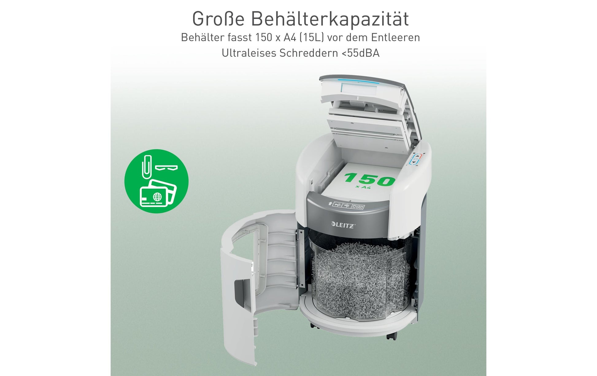 Leitz bürogeräte Leitz IQ OptiMax Autofeed 150M Aktenvernichter – Mikroschnitt, P-5, 2 × 5 mm, 150 Blatt, 15 l