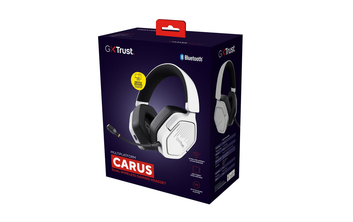 Trust GXT793W Carus Gaming-Headset – Over-Ear, Stereo, Kabel + BT, 3,5 mm Klinke, USB-C, Weiss