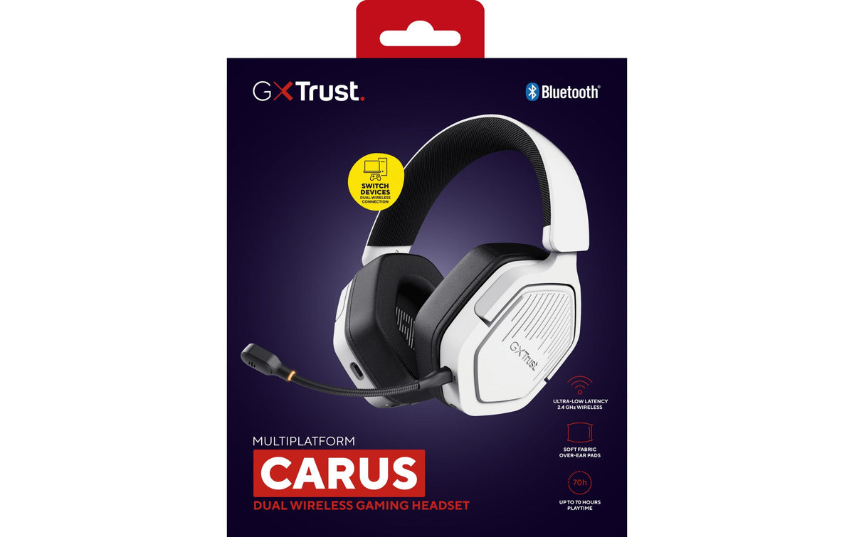 Trust GXT793W Carus Gaming-Headset – Over-Ear, Stereo, Kabel + BT, 3,5 mm Klinke, USB-C, Weiss