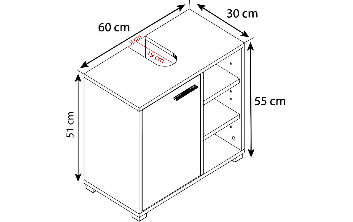 VCM Morgenthaler VCM Zalo L – Unterschrank, Melamin, 600 × 300 × 550 mm, Weiss