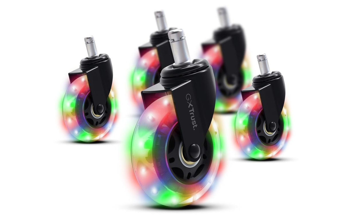 Trust GXT701 Stuhlrollen-Set – Kunststoff – Schwarz, mit LED, 5er-Set, bis 150 kg