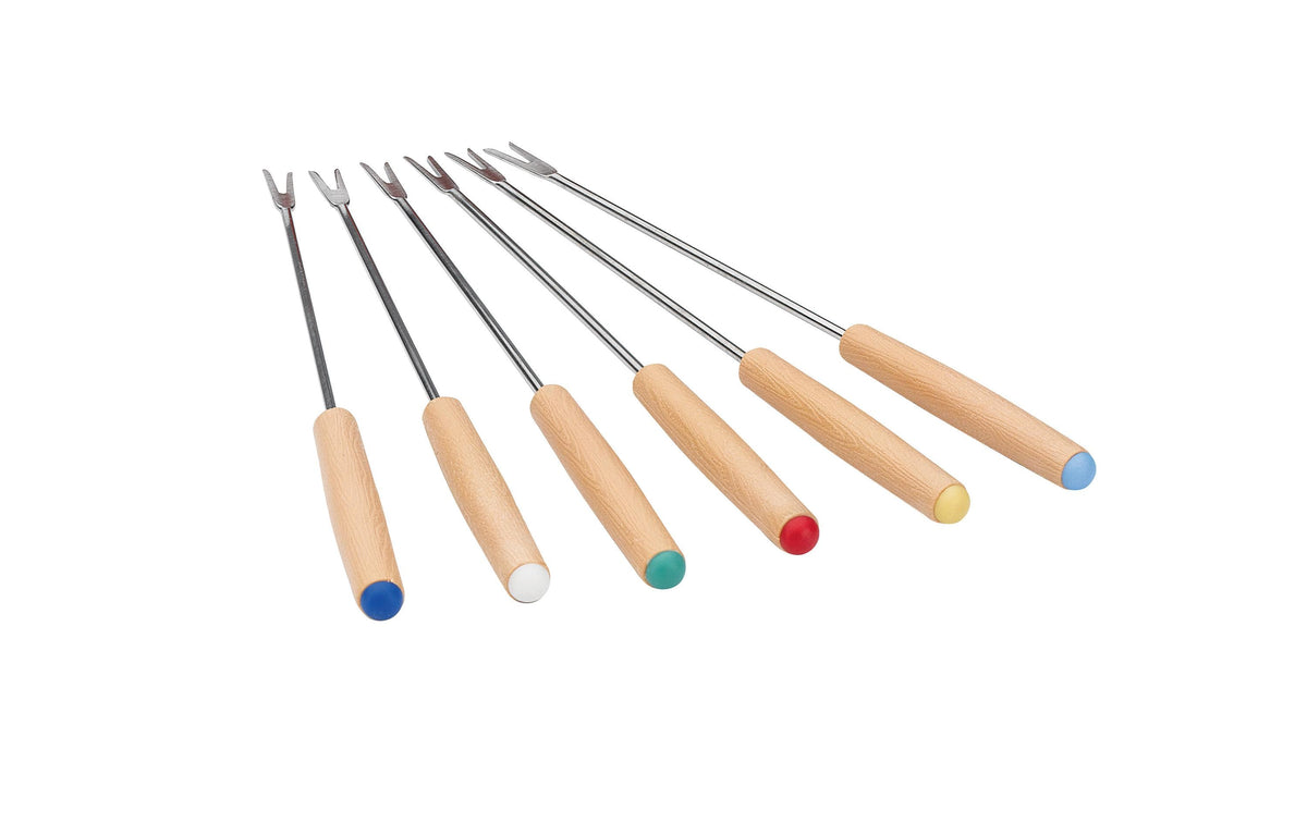 Mäser Fonduegabeln 6er-Set, Edelstahl, Holzgriff, Mehrfarbig