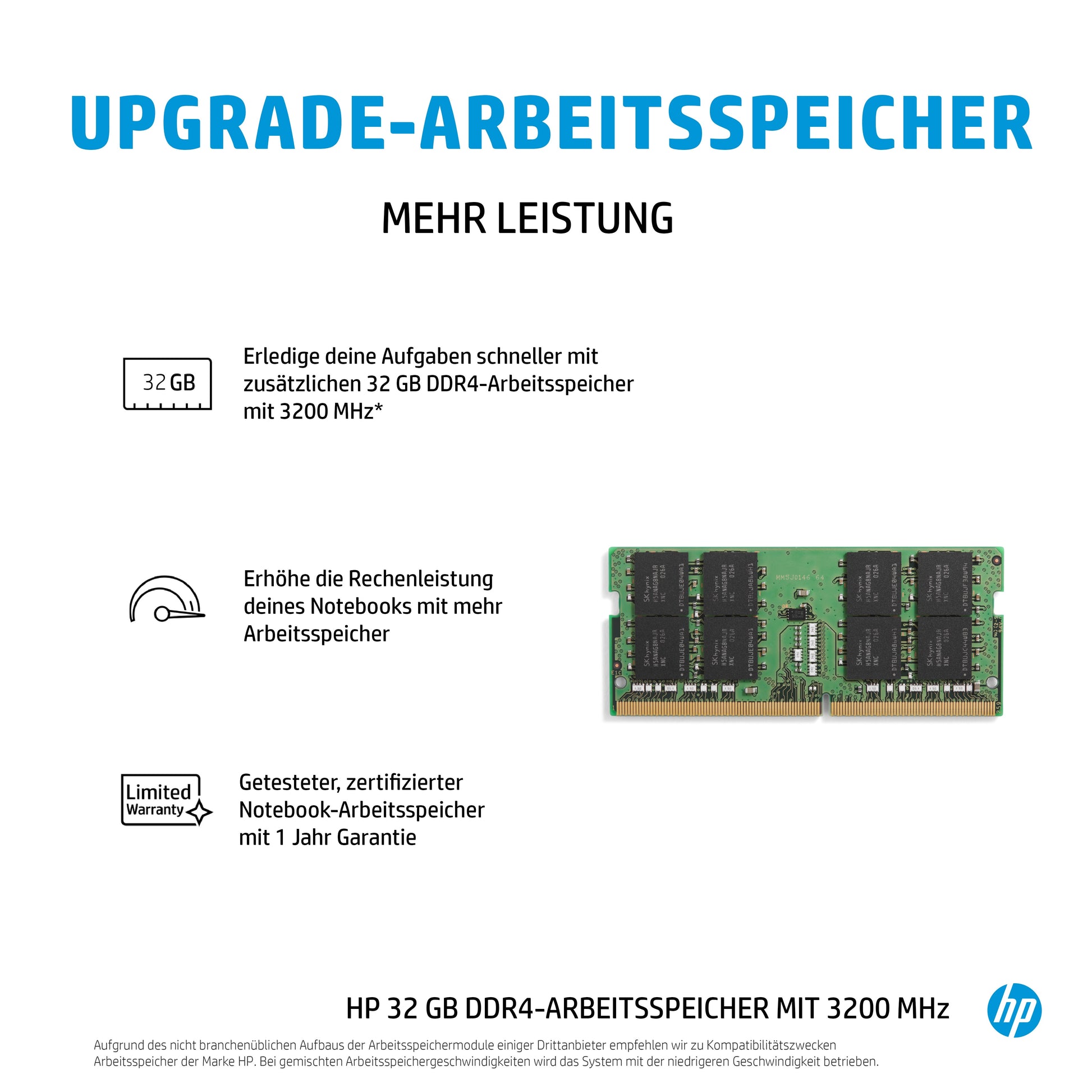 HP 4S967AA#AC3 – SO-DIMM DDR4 32 GB – 3'200 MHz, für HP EliteBook 830 G7, 830 G8, 835 G8 und andere