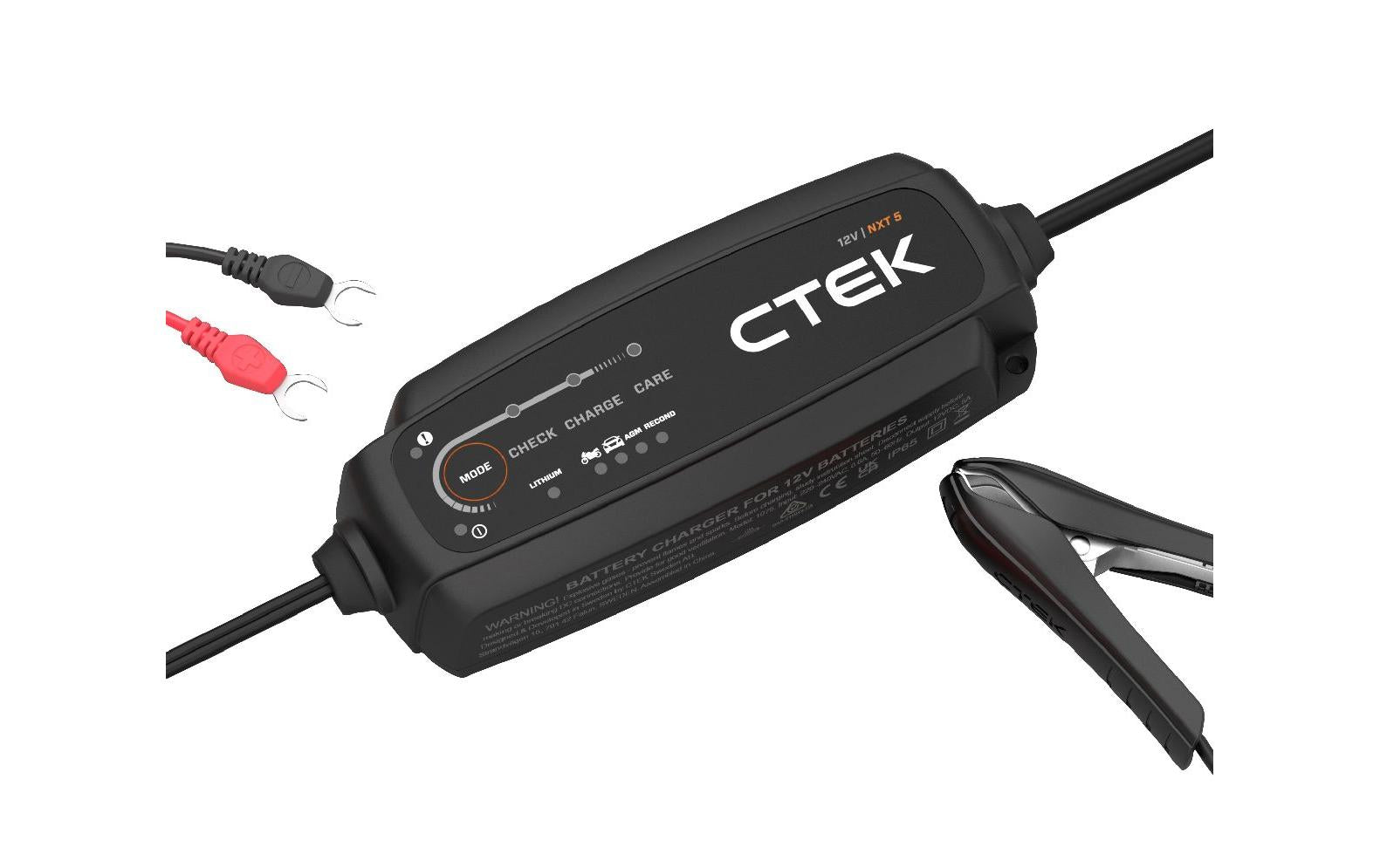 CTEK NXT 5 Ladegerät – 12 V/5 A, 8-stufig, Erhaltungsladung, IP65, für 12 V Batterien (AGM, Blei, LiFePO4)