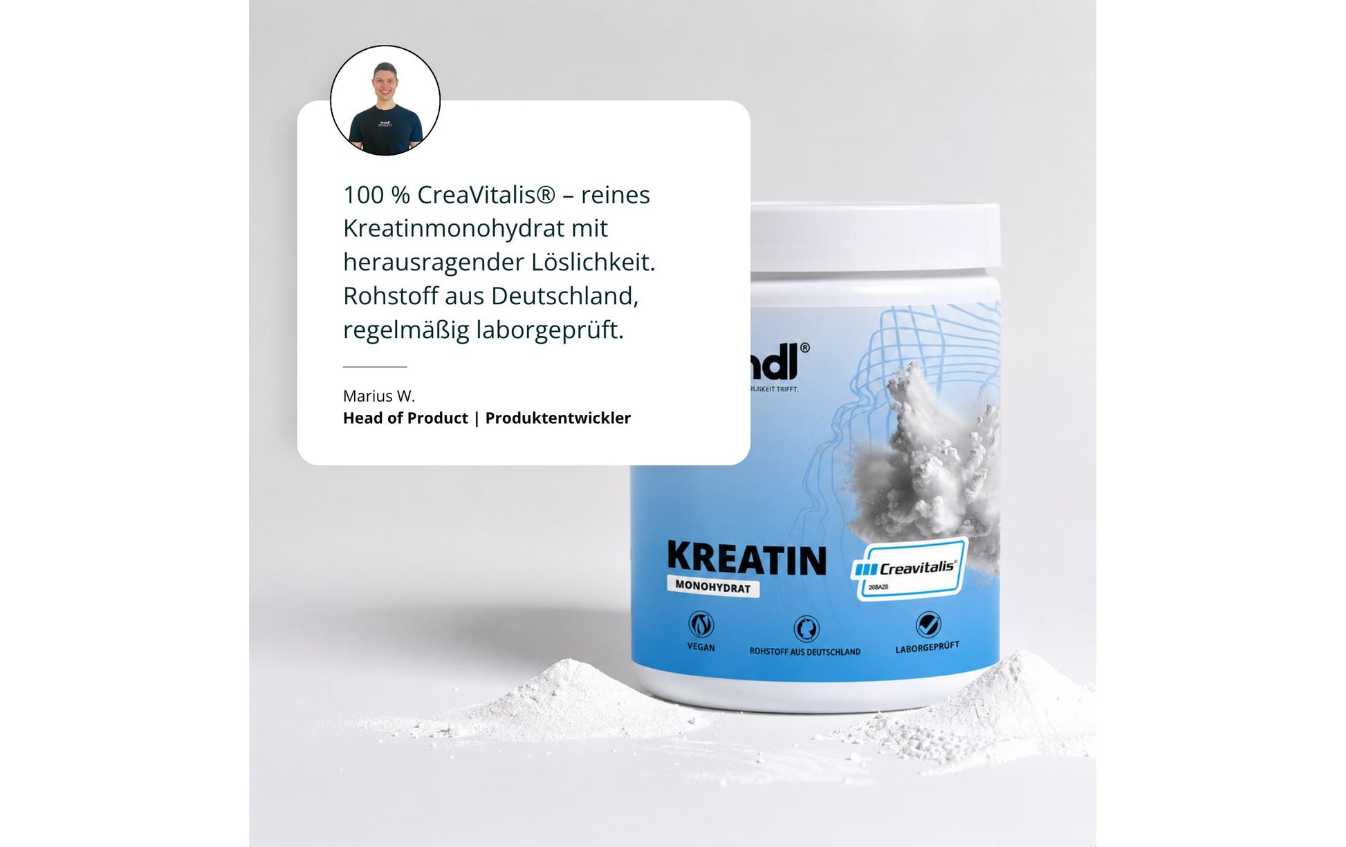 Brandl-nutrition Creavitalis Kreatin Monohydrat Pulver Neutral – vegan – 300 g
