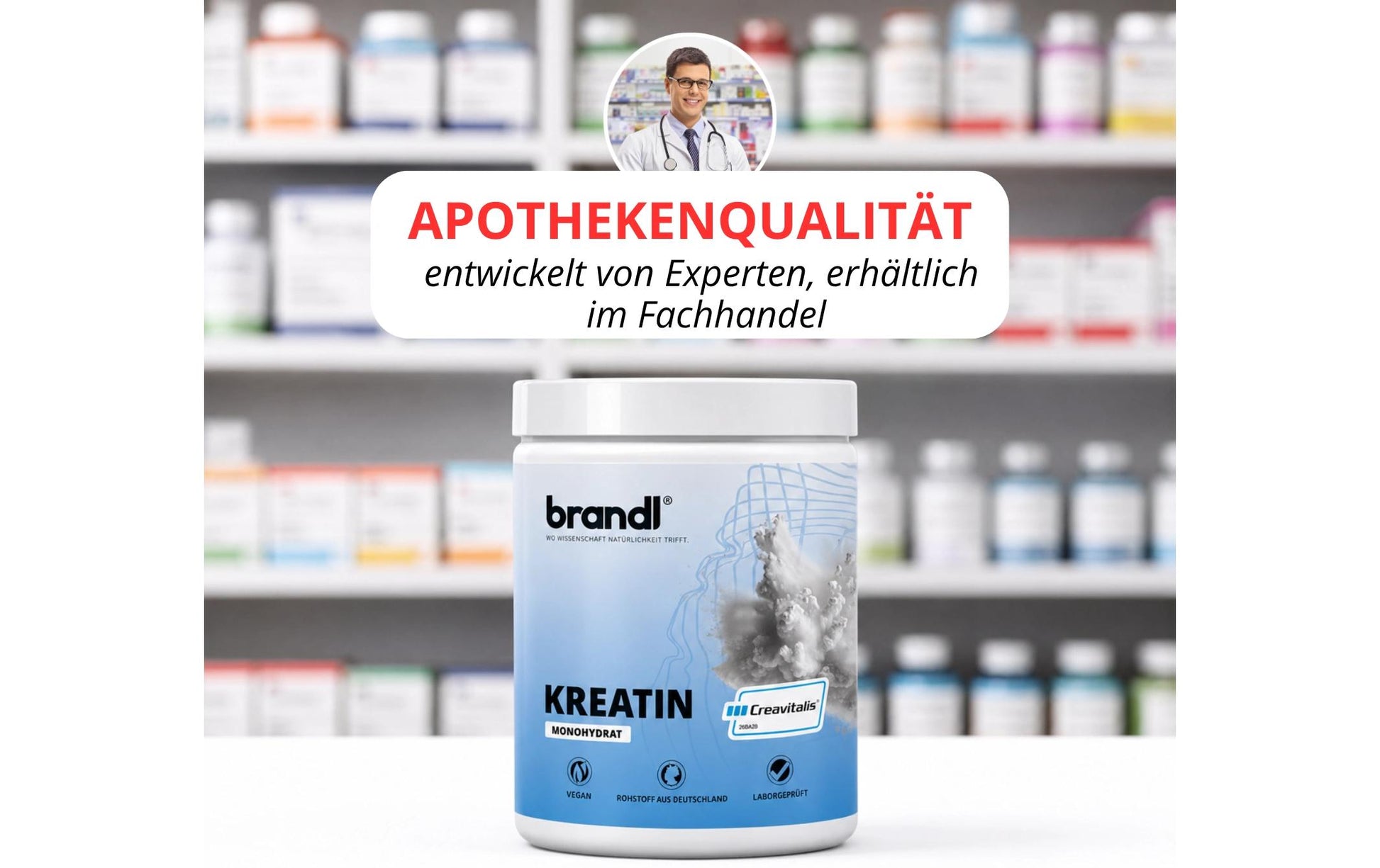 Brandl-nutrition Creavitalis Kreatin Monohydrat Pulver Neutral – vegan – 300 g