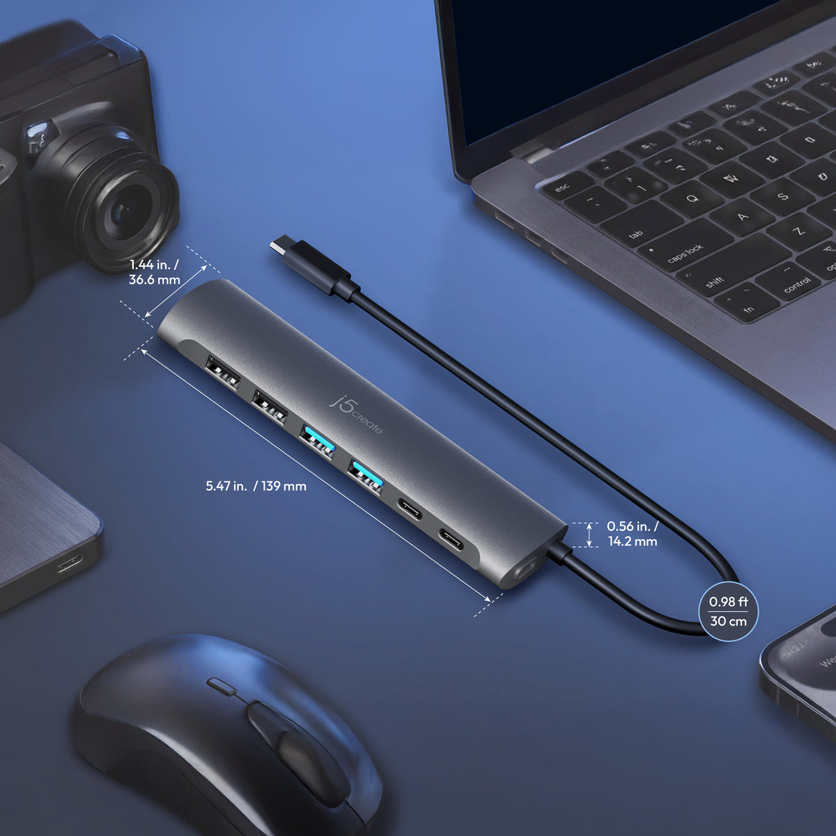 j5create JCH3007 USB-Hub – USB-C, 5× USB-A