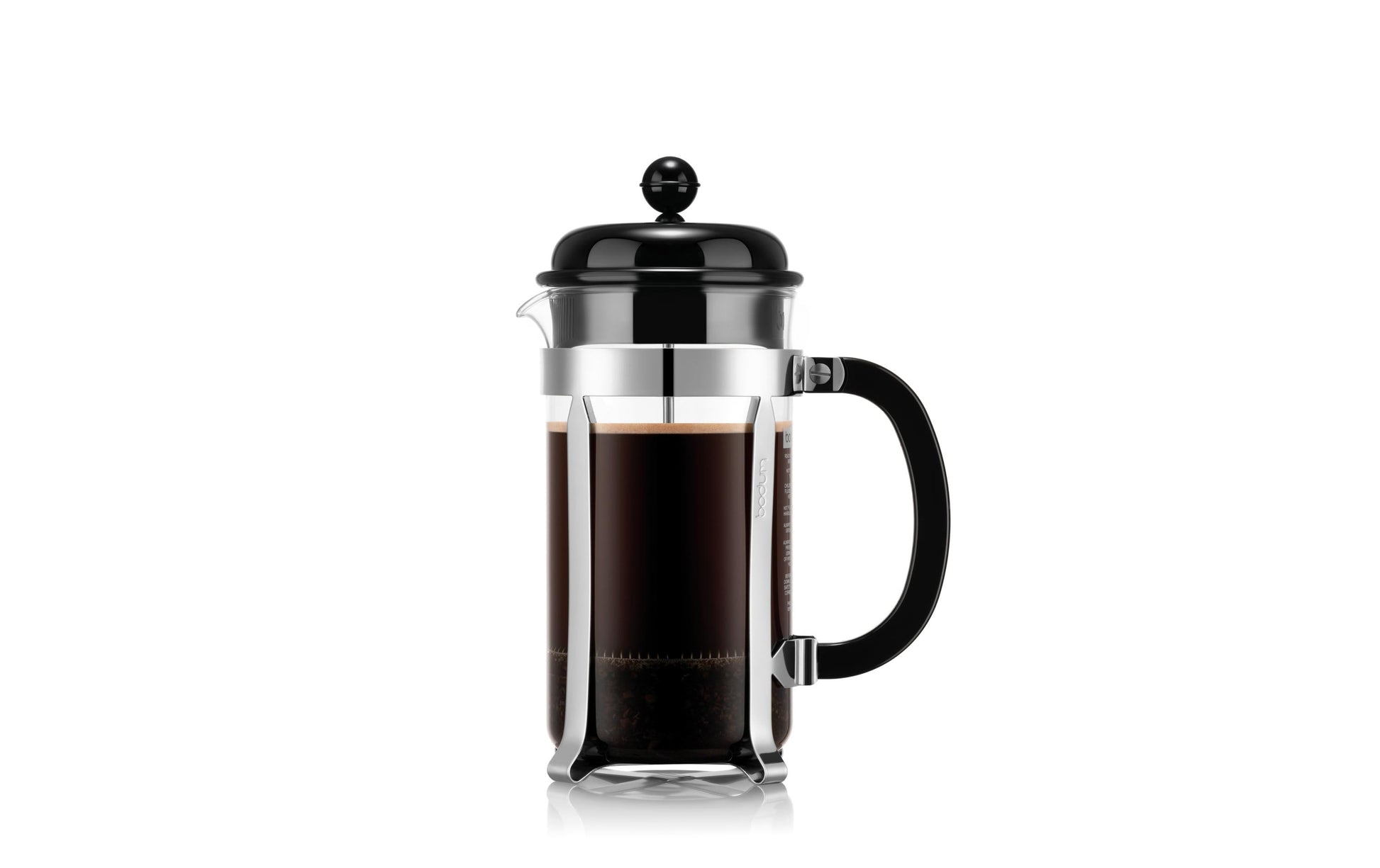 Bodum Caffettiera French Press / Kaffeebereiter – 1 l, 8 Tassen, Edelstahl, Chrom/Schwarz