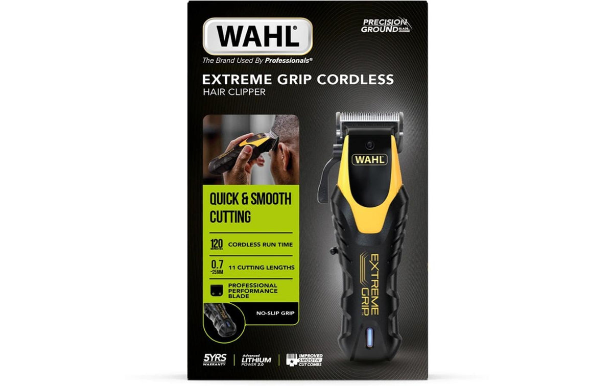 Wahl Haarschneider Extrem Grip Kabellos – Akku 120 min, 0,7–3 mm – Metall, Schwarz/Gelb