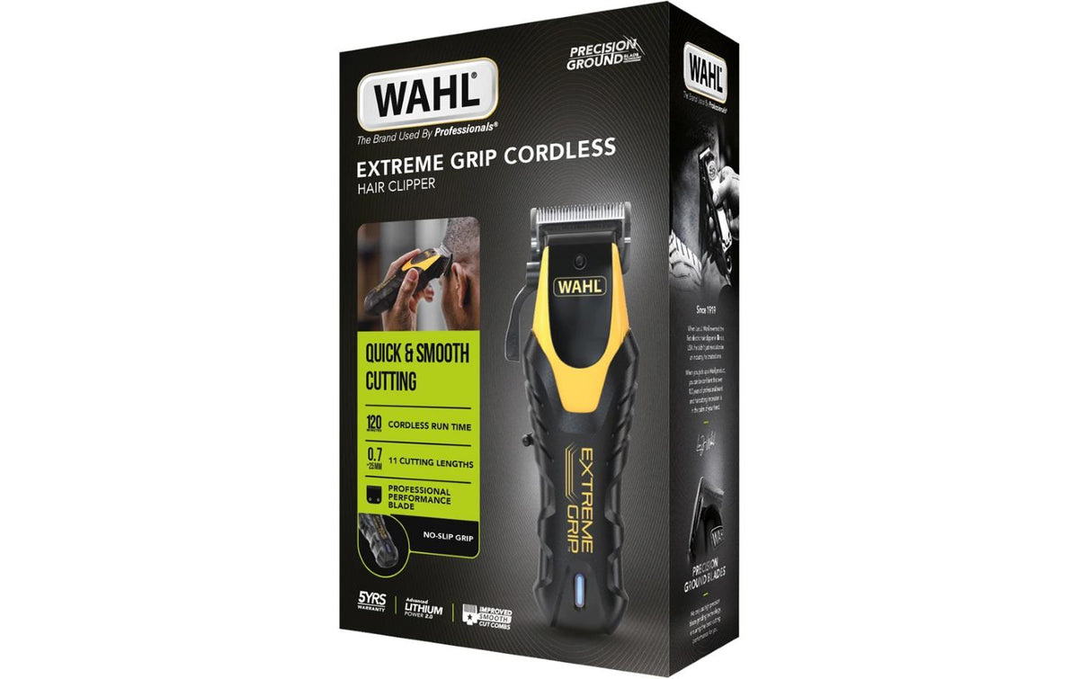 Wahl Haarschneider Extrem Grip Kabellos – Akku 120 min, 0,7–3 mm – Metall, Schwarz/Gelb