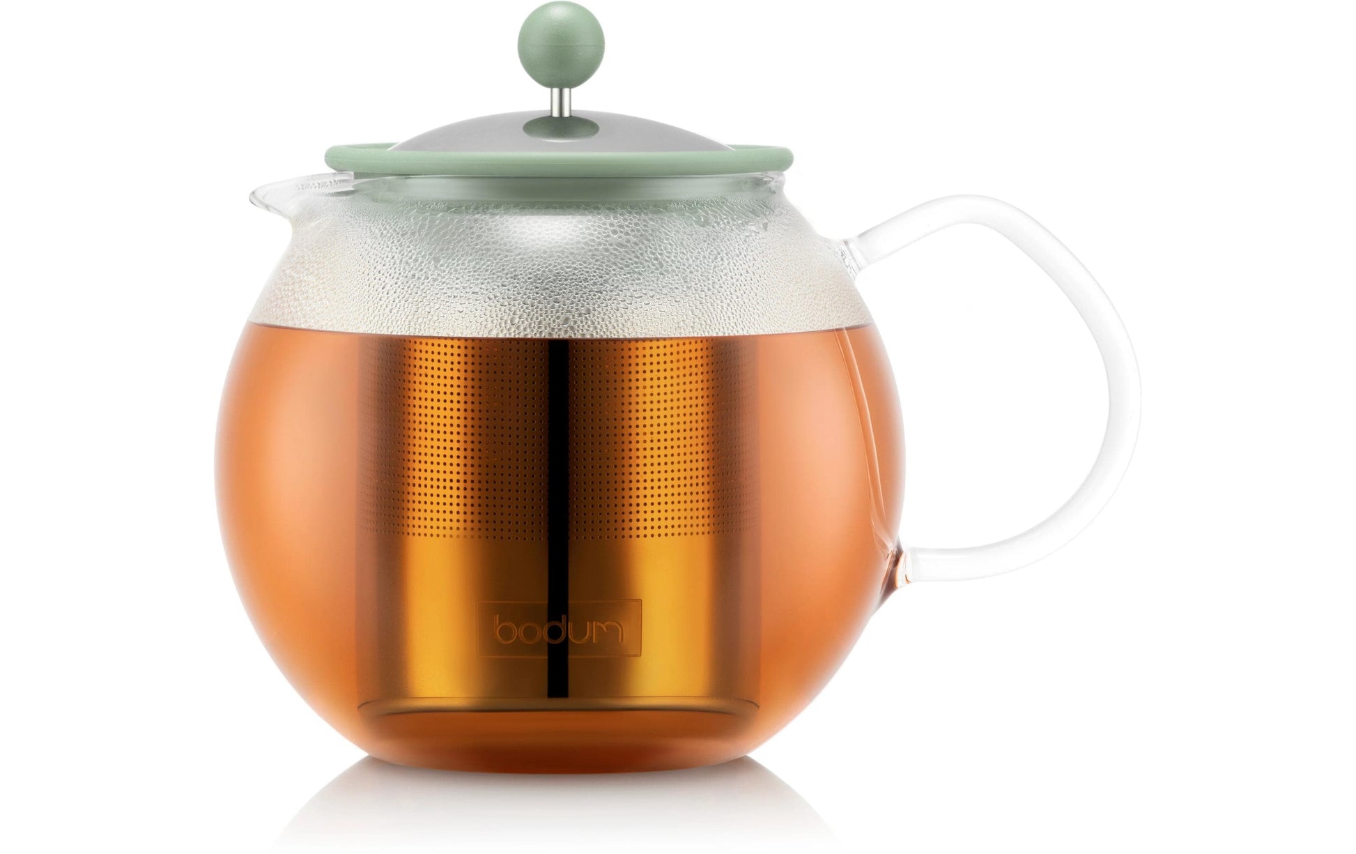 Bodum Assam – Teekanne, 1,0 l, Borosilikatglas/Edelstahl/Kunststoff, Edelstahl-Teesieb, Salbeigrün