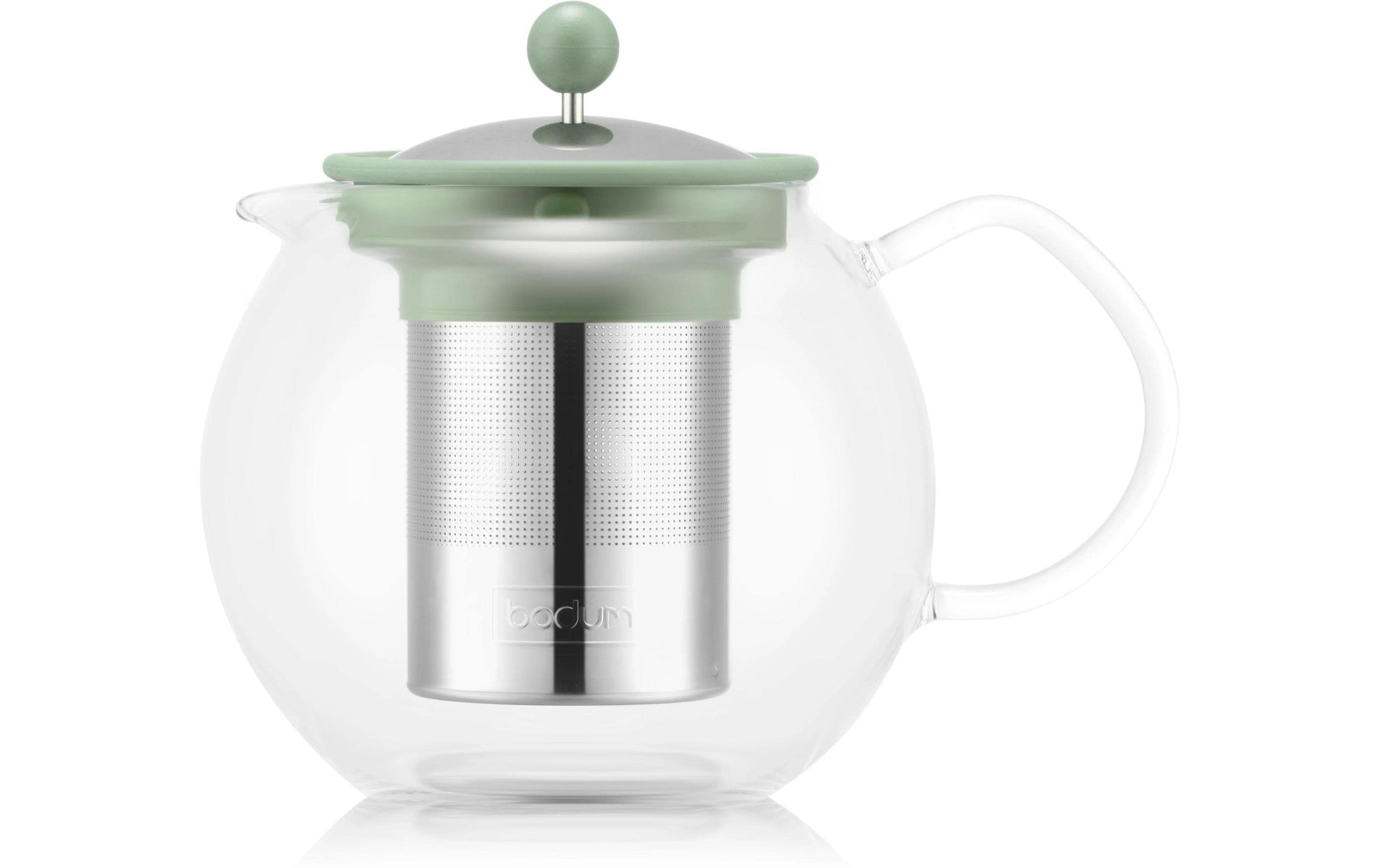 Bodum Assam – Teekanne, 1,0 l, Borosilikatglas/Edelstahl/Kunststoff, Edelstahl-Teesieb, Salbeigrün