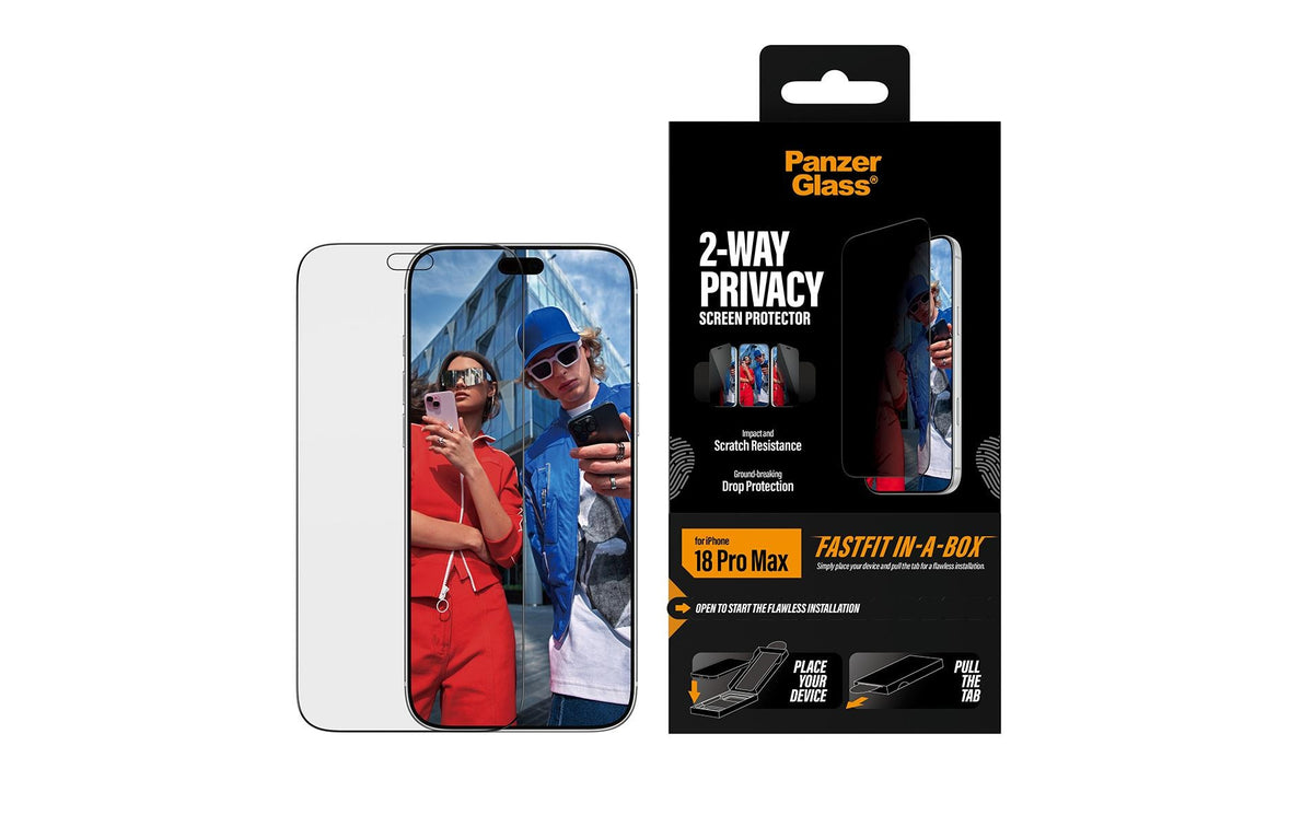 PanzerGlass Privacy-Filter (Folie), Ultra-Wide Fit – für iPhone 18 Pro Max – mit Applikator