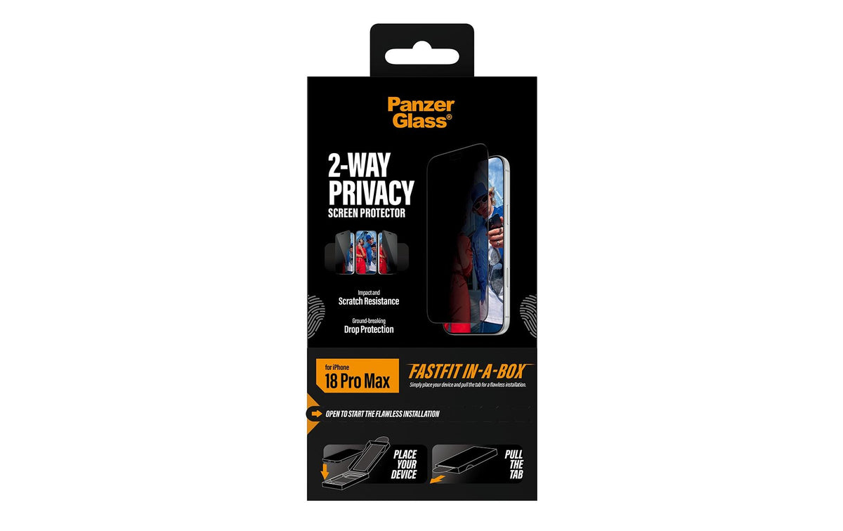 PanzerGlass Privacy-Filter (Folie), Ultra-Wide Fit – für iPhone 18 Pro Max – mit Applikator