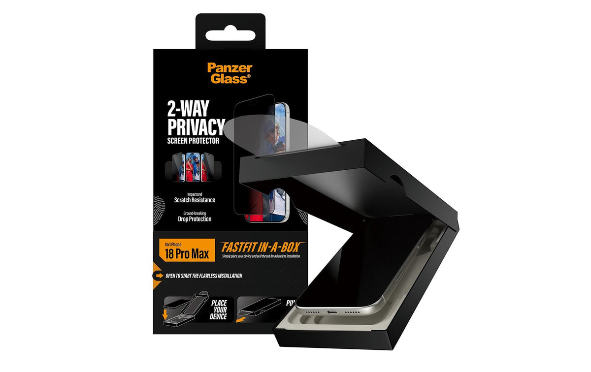PanzerGlass Privacy-Filter (Folie), Ultra-Wide Fit – für iPhone 18 Pro Max – mit Applikator