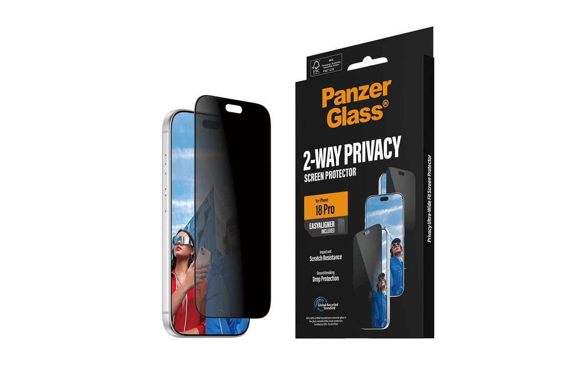 PanzerGlass Privacy-Filter (Folie), Ultra-Wide Fit – für iPhone 18 Pro – mit Applikator
