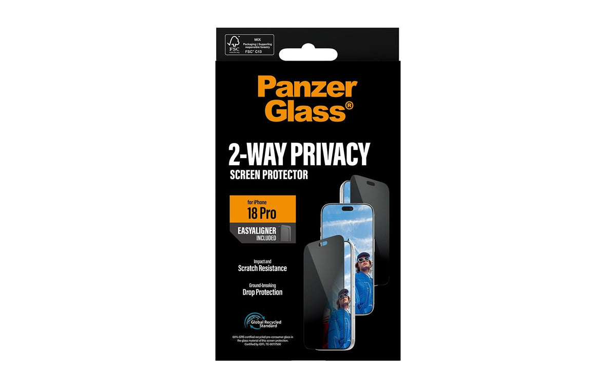 PanzerGlass Privacy-Filter (Folie), Ultra-Wide Fit – für iPhone 18 Pro – mit Applikator