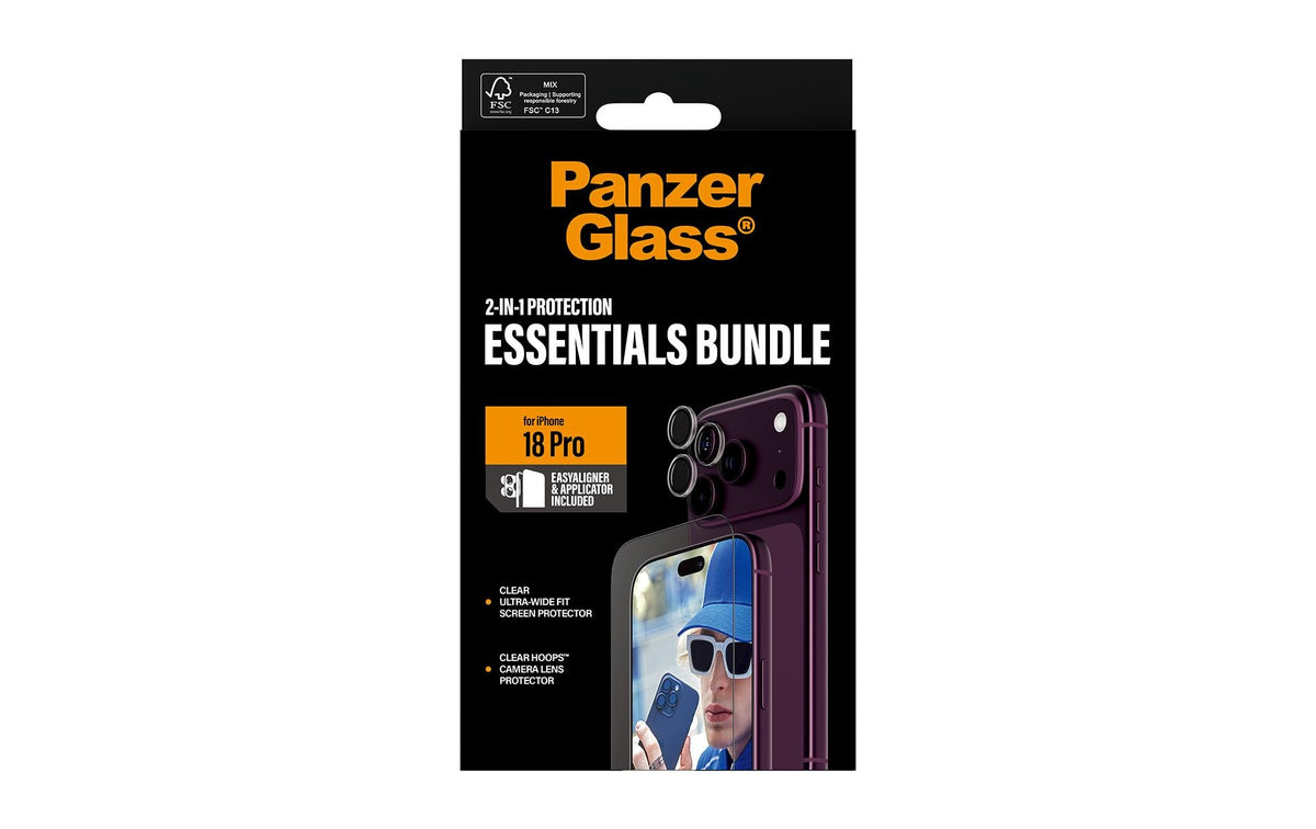 PanzerGlass Displayschutz (Folie), Anti-Fingerprint – für iPhone 18 Pro – mit Applikator