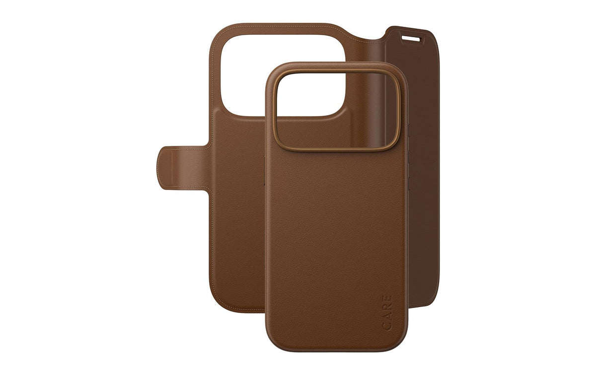 PanzerGlass CARE Tango Wallethülle – für Apple iPhone 18 Pro/17 Pro, MagSafe, Recycling-Kunststoff, Braun