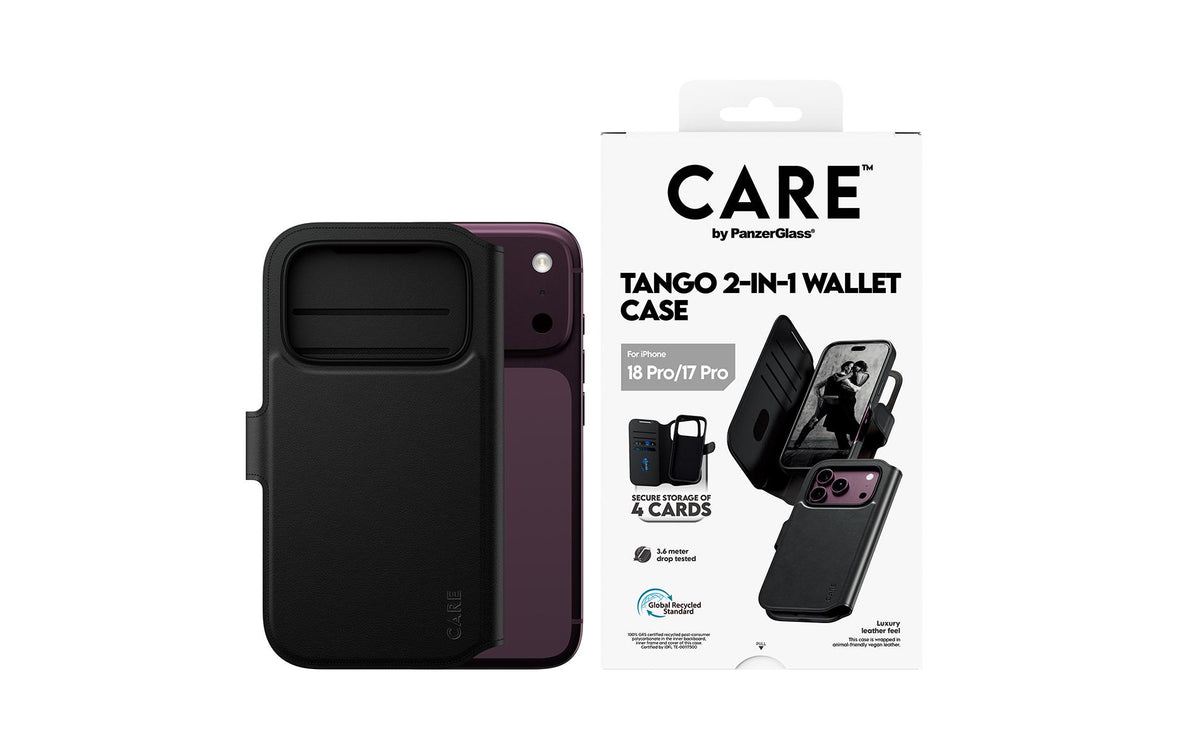 PanzerGlass CARE Tango Wallethülle – für Apple iPhone 18 Pro/17 Pro, MagSafe, PC, Schwarz