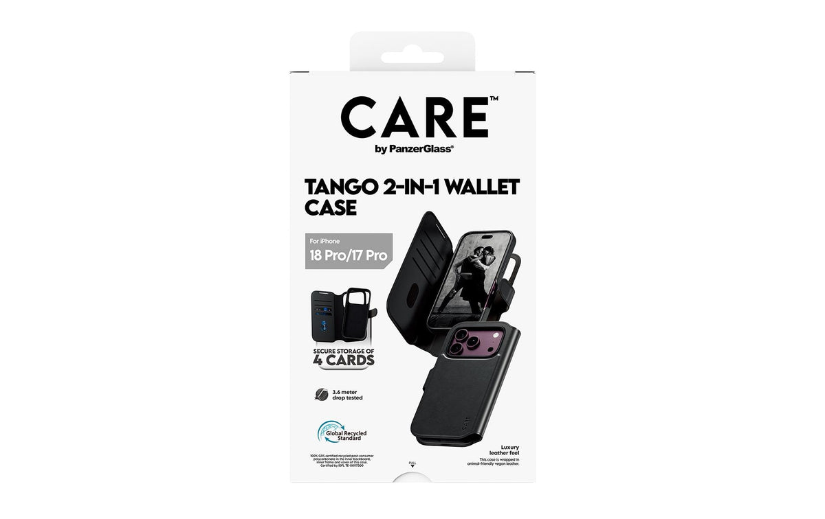 PanzerGlass CARE Tango Wallethülle – für Apple iPhone 18 Pro/17 Pro, MagSafe, PC, Schwarz