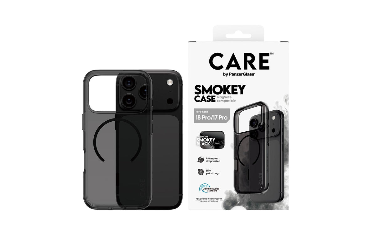 PanzerGlass CARE Smokey Backcover – für Apple iPhone 18 Pro / 17 Pro, Smokey Black, bis 4,8 m sturzsicher