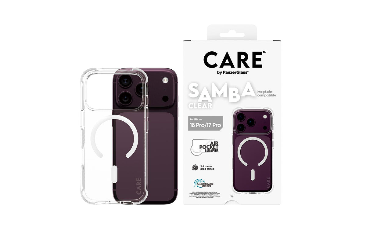 PanzerGlass CARE Samba Backcover – für Apple iPhone 18 Pro / 17 Pro, MagSafe, TPU, Transparent