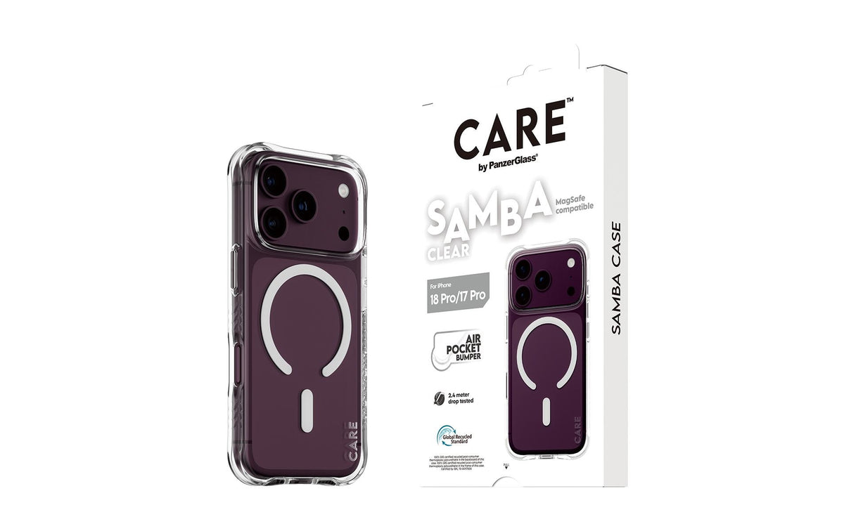 PanzerGlass CARE Samba Backcover – für Apple iPhone 18 Pro / 17 Pro, MagSafe, TPU, Transparent