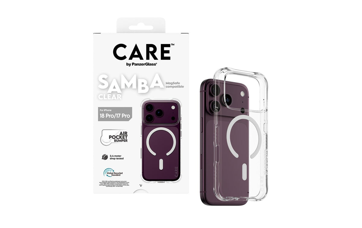 PanzerGlass CARE Samba Backcover – für Apple iPhone 18 Pro / 17 Pro, MagSafe, TPU, Transparent